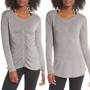 Zella Amara Reversible Ruched Tee Top Shirt Grey